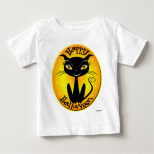 Whimsical Happy Halloween Cat with stars Baby T-Shirt
