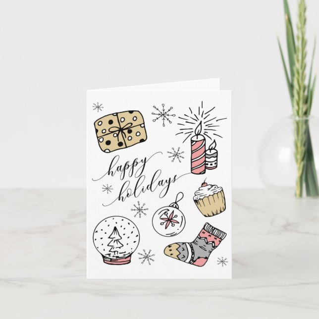 Whimsical Happy Holidays Folded Card (Front)