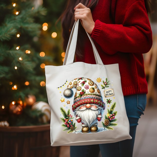 Whimsical Happy Holidays Gnome Tote Bag (Creator Uploaded)