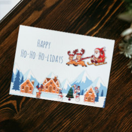 Whimsical Happy Holidays Santa Winter Christmas Holiday Card