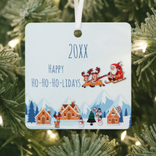Whimsical Happy Holidays Santa Winter Christmas Metal Tree Decoration