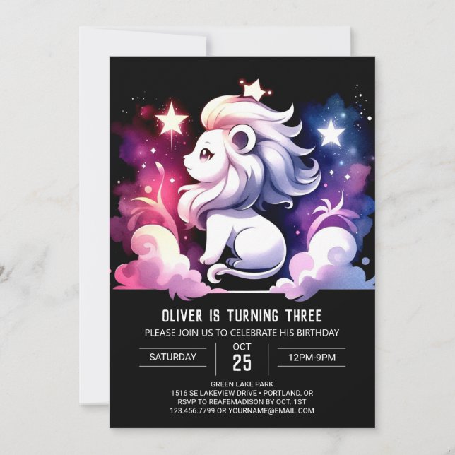 Whimsical Happy Lion Birthday Invitation (Front)