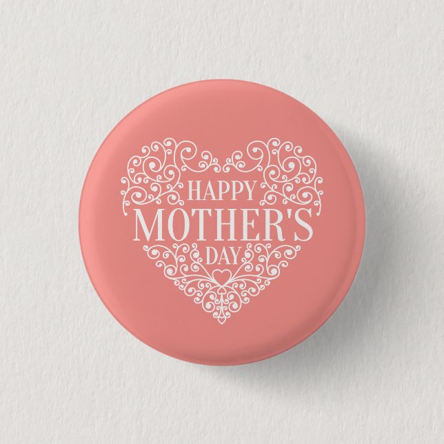 Whimsical Happy Mother's Day Pin Button (Front)