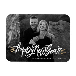 Whimsical Happy New Year Script Photo Magnet