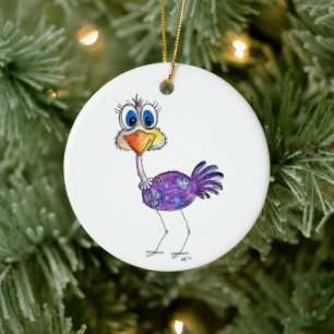 Whimsical Happy Purple Ostrich Ceramic Ornament