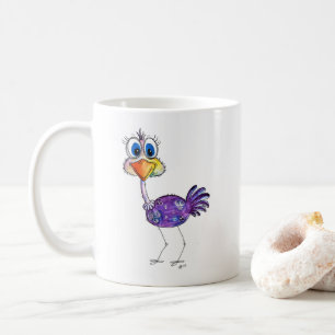 Whimsical Happy Purple Ostrich Coffee Mug