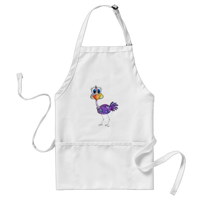 Whimsical Happy Purple Ostrich Standard Apron (Front)