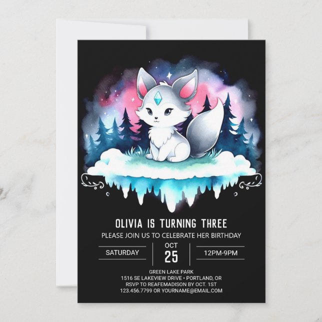 Whimsical Happy Wolf Birthday Invitation (Front)