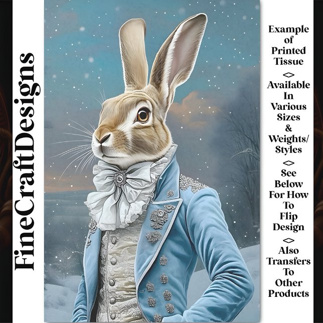 Whimsical Hare Dressed in Blue, Snow CE9 Decoupage Tissue Paper (Creator Uploaded)