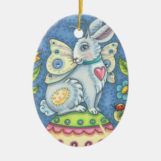 WHIMSICAL HARE, EASTER EGG RABBIT FAIRY DATED 2020 CERAMIC ORNAMENT (Front)