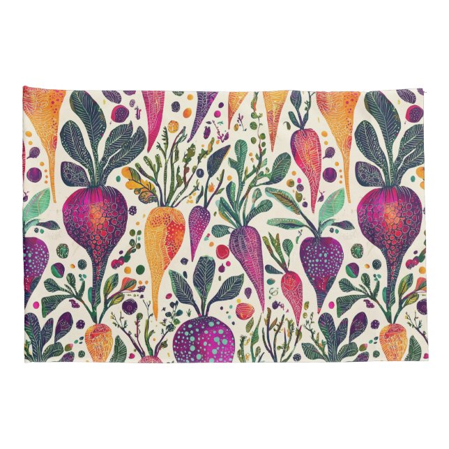 Whimsical Harvest Vibrant Vegetable Garden Pillowcase (Back-Right)