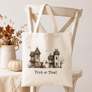Whimsical Haunted House Halloween Trick or Treat Tote Bag