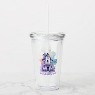 Whimsical Haunted House – Pastel Purple Halloween Acrylic Tumbler