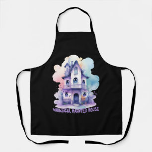 Whimsical Haunted House – Pastel Purple Halloween Apron