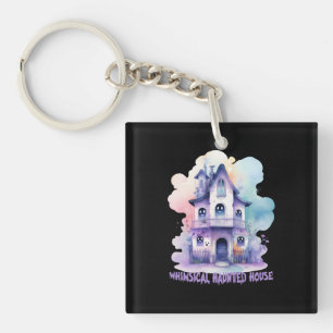 Whimsical Haunted House – Pastel Purple Halloween Key Ring