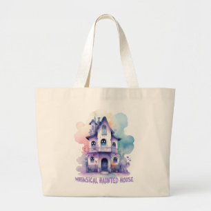 Whimsical Haunted House – Pastel Purple Halloween Large Tote Bag