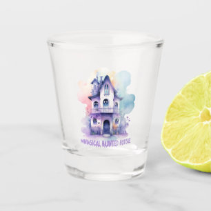 Whimsical Haunted House – Pastel Purple Halloween Shot Glass
