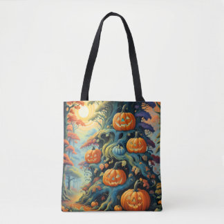 Whimsical Haunted Pumpkin Forest Halloween Tote Ba Bag