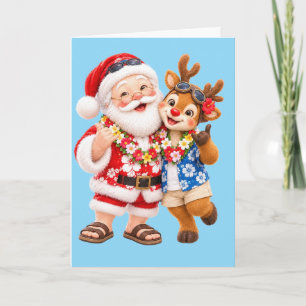 Whimsical Hawaiian Santa Christmas Cards