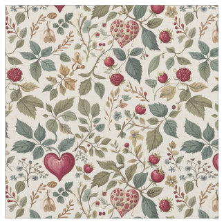"Whimsical Heart and Berry Pattern" Fabric
