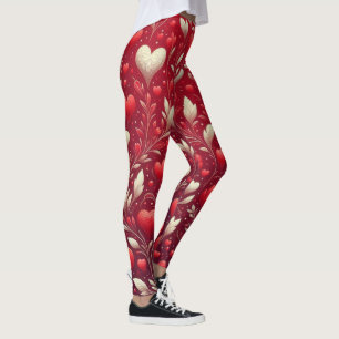 Whimsical Heart and Leaves Leggings