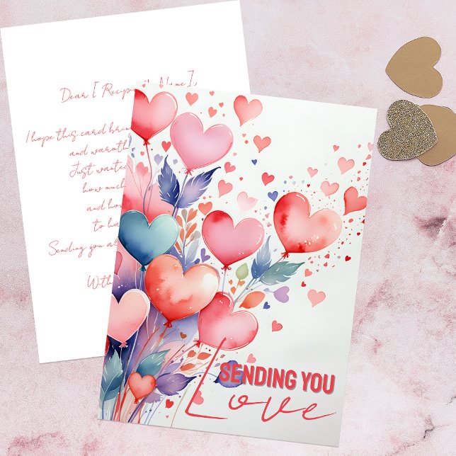 Whimsical Heart Balloon Watercolor Love Message Card (Creator Uploaded)