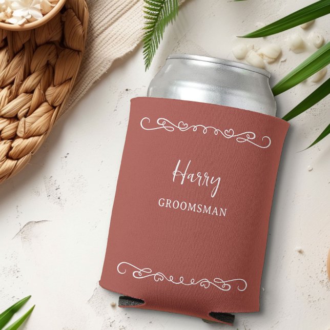 Whimsical Heart Doodle Any Colour Wedding Party Can Cooler (Groomsman can cooler with whimsical doodles and love hearts - edit color or personalize for anyone)