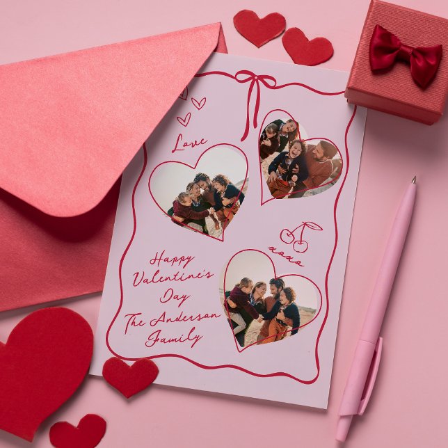 Whimsical Heart family Valentine's Day Photo Card  (Creator Uploaded)