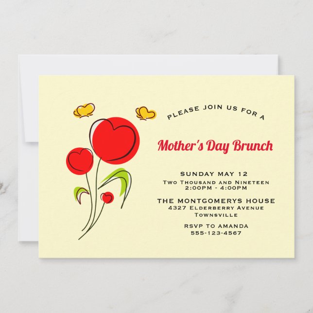 Whimsical Heart Flowers Mother's Day Brunch Invitation (Front)