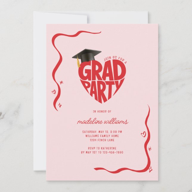 Whimsical Heart Grad Party Graduation  Invitation (Front)