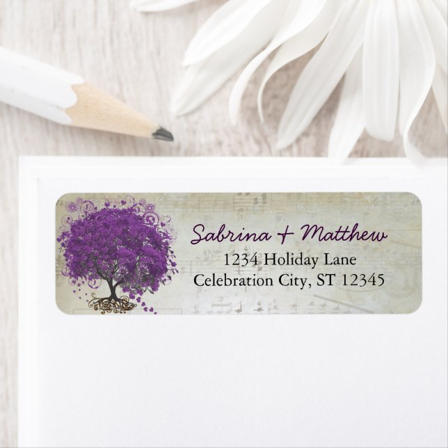 Whimsical Heart Leafed Tree Plum Return Address Label (Insitu)