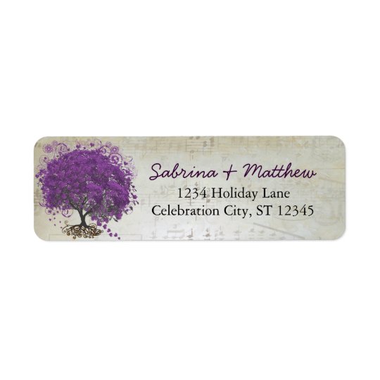 Whimsical Heart Leafed Tree Plum Return Address Return Address Label