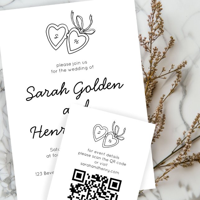 Whimsical Heart Locket Doodle Sketch CUSTOM QRCode Enclosure Card (Whimsical Heart Locket Doodle Sketch CUSTOM QRCode Enclosure Card
)