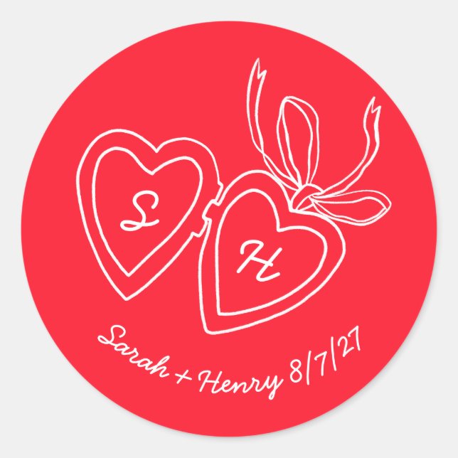 Whimsical Heart Locket Doodle Sketch Modern CUSTOM Classic Round Sticker (Front)