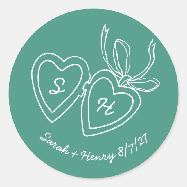 Whimsical Heart Locket Doodle Sketch Modern CUSTOM Classic Round Sticker (Front)