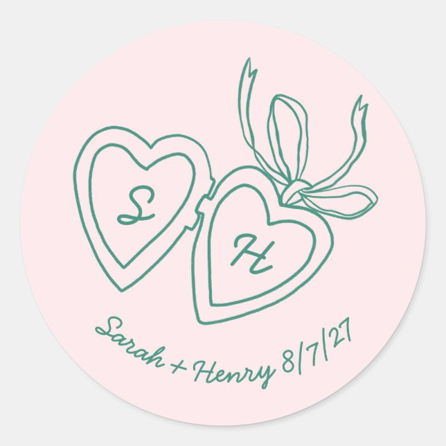 Whimsical Heart Locket Doodle Sketch Modern CUSTOM Classic Round Sticker (Front)
