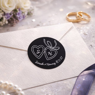 Whimsical Heart Locket Doodle Sketch Modern CUSTOM Classic Round Sticker