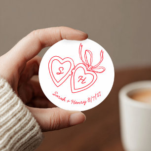 Whimsical Heart Locket Doodle Sketch Modern CUSTOM Classic Round Sticker