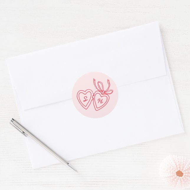 Whimsical Heart Locket Doodle Sketch Modern CUSTOM Classic Round Sticker (Envelope)