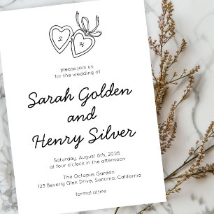 Whimsical Heart Locket Doodle Sketch Modern CUSTOM Invitation