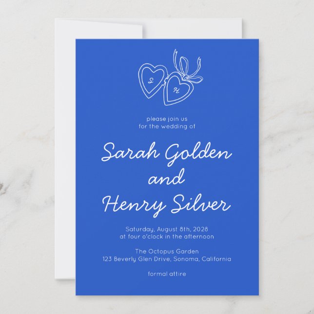 Whimsical Heart Locket Doodle Sketch Modern CUSTOM Invitation (Front)