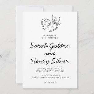Whimsical Heart Locket Doodle Sketch Modern CUSTOM Invitation
