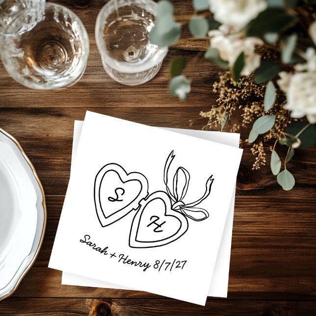 Whimsical Heart Locket Doodle Sketch Modern CUSTOM Napkin (Whimsical Heart Locket Doodle Sketch Modern CUSTOM Napkins
)