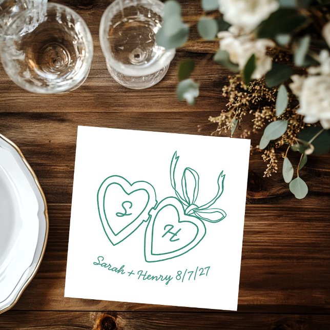 Whimsical Heart Locket Doodle Sketch Modern CUSTOM Napkin (Whimsical Heart Locket Doodle Sketch Modern CUSTOM Napkins
)
