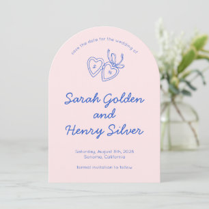 Whimsical Heart Locket Doodle Sketch Modern CUSTOM Save The Date