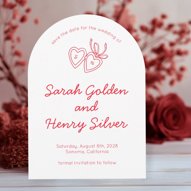 Whimsical Heart Locket Doodle Sketch Modern CUSTOM Save The Date (Whimsical Heart Locket Doodle Sketch Modern CUSTOM Wedding Save The Date Arch Card
)