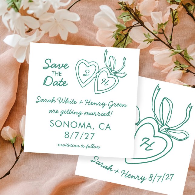 Whimsical Heart Locket Doodle Sketch Modern CUSTOM Save The Date (Whimsical Heart Locket Doodle Sketch Modern CUSTOM Save The Date Square Card
)
