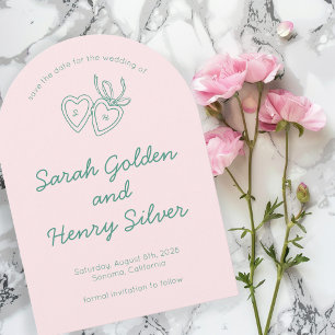 Whimsical Heart Locket Doodle Sketch Modern CUSTOM Save The Date