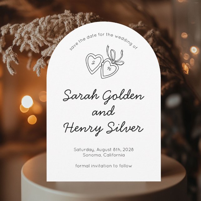 Whimsical Heart Locket Doodle Sketch Modern CUSTOM Save The Date (Whimsical Heart Locket Doodle Sketch Modern CUSTOM Save The Date Arch Card
)