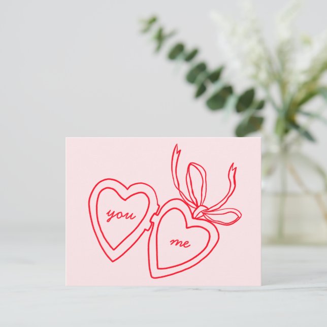 Whimsical Heart Locket Doodle Valentines Day Postcard (Standing Front)